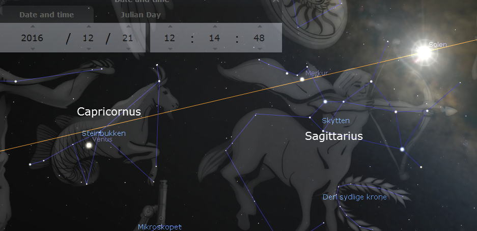 The sum at winter solstice in 2016 seen from Rome according to Stellarium.