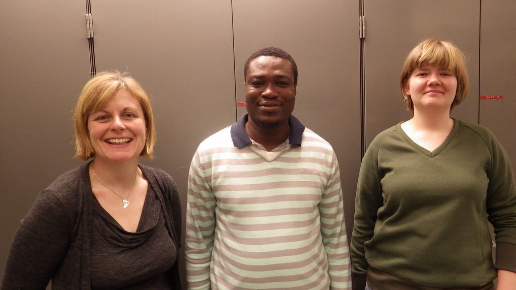 From the left we have Kate from Wales, Lloyd from Ghana, and Polina from Russia
